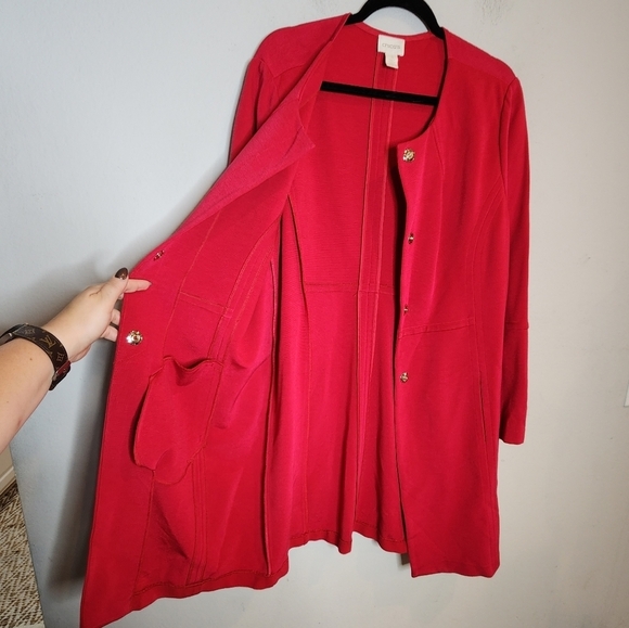 Chico's Stretch Knit Red Jacket. Size 3 (XL). Pockets. Hidden Snap buttons. - Picture 8 of 16